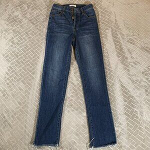 tgla Womens 24 Denim Jeans Blue Slim Straight Button Fly Fray Hem Medium Wash